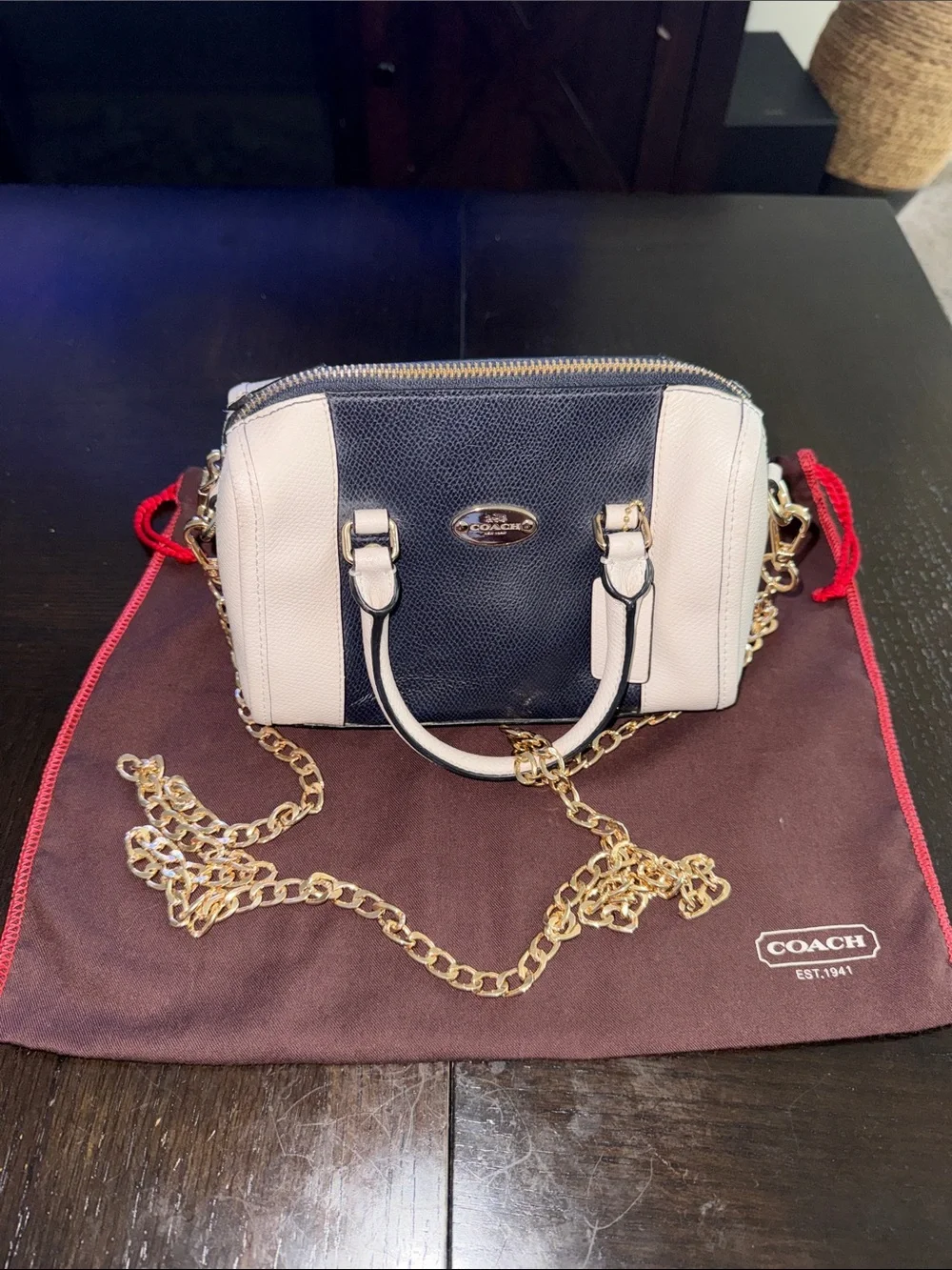 Authentic Coach Mini Bennett Satchel F35533 Navy/White Colorblock Crossbody Bag